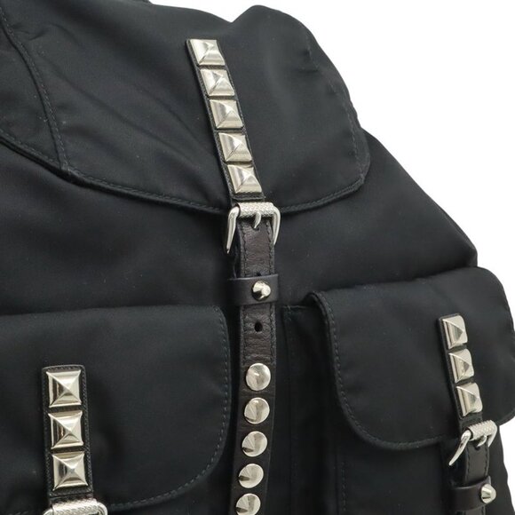 Prada Triangle Logo Backpack Studs Nylon Leather Nero Black main image 5